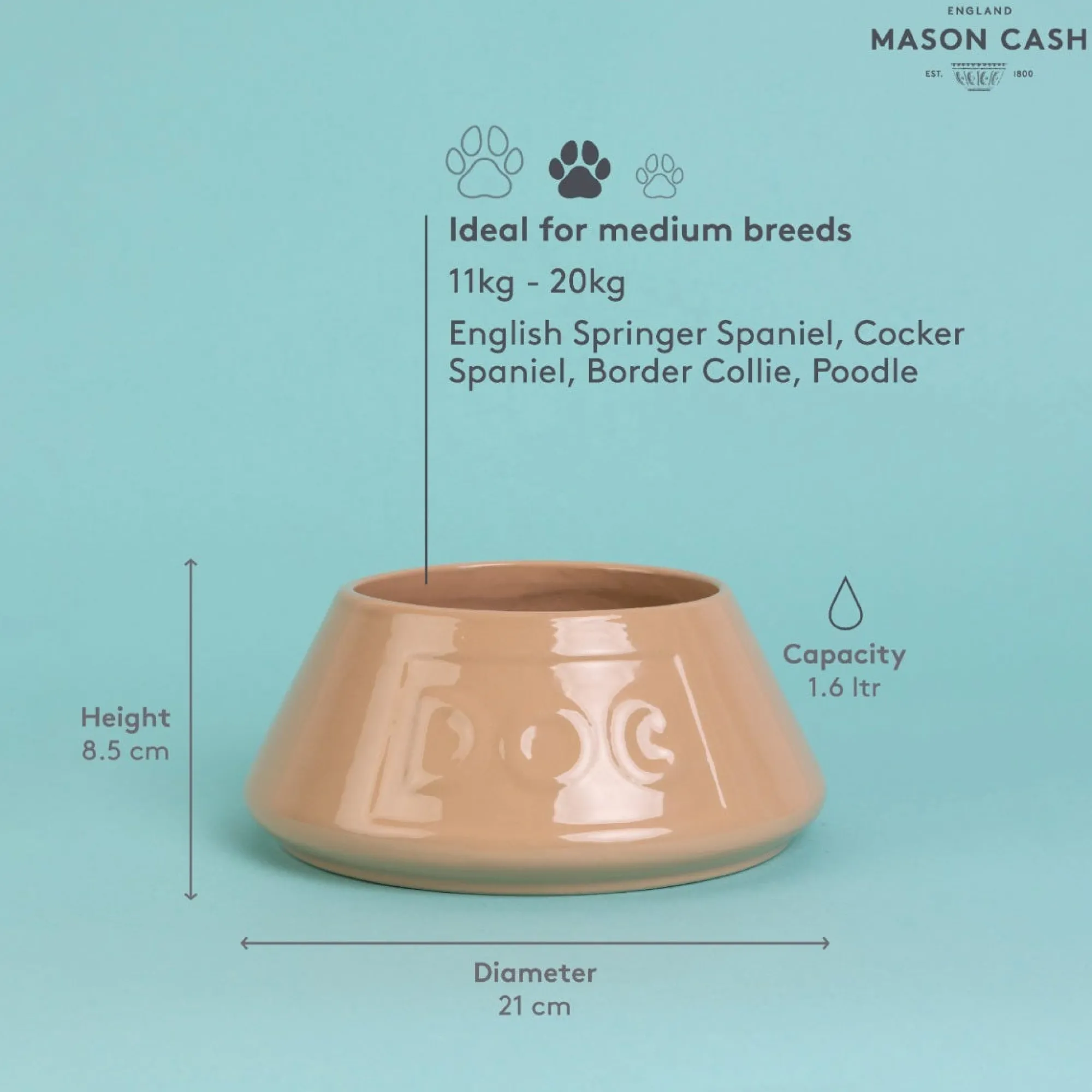 Cane Pet Bowls|Dog Bowls>Mason Cash Cane Non Tip Lettered Dog Bowl 21cm
