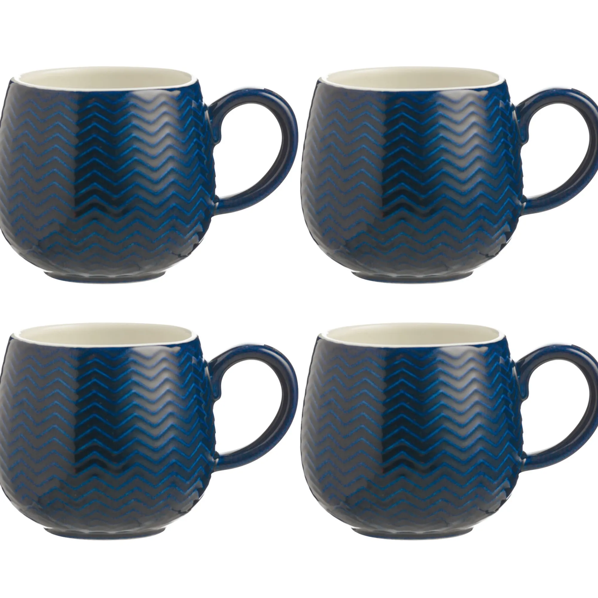 Mugs>Mason Cash Embossed Chevron Set Of 4 Navy Mugs 350ml