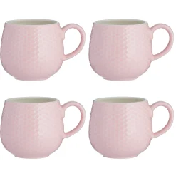 Mugs>Mason Cash Embossed Honeycomb Set Of 4 Pink Mugs 350ml