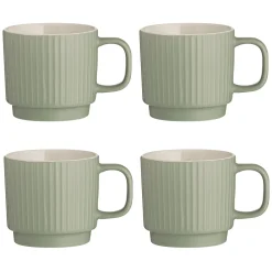 Mugs>Mason Cash Embossed Line Set Of 4 Green Mugs 355ml