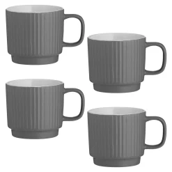 Mugs>Mason Cash Embossed Line Set Of 4 Grey Mugs 355ml