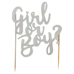 Cupcake Cases & Toppers>Mason Cash Girl Or Boy Silver Glitter Topper