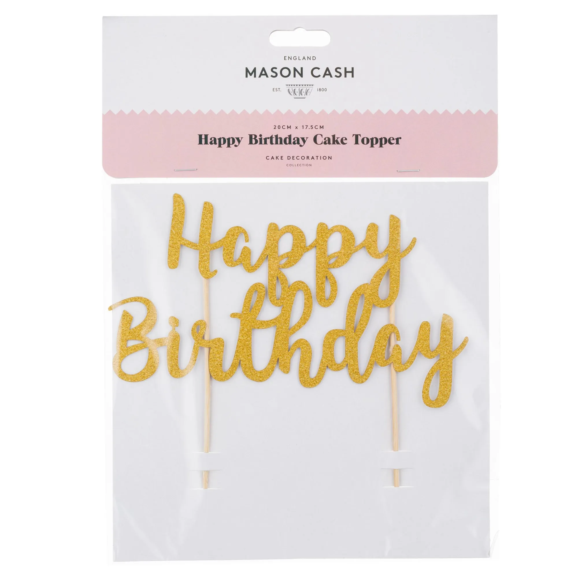 Cupcake Cases & Toppers>Mason Cash Happy Birthday Gold Cake Topper