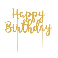 Cupcake Cases & Toppers>Mason Cash Happy Birthday Gold Cake Topper