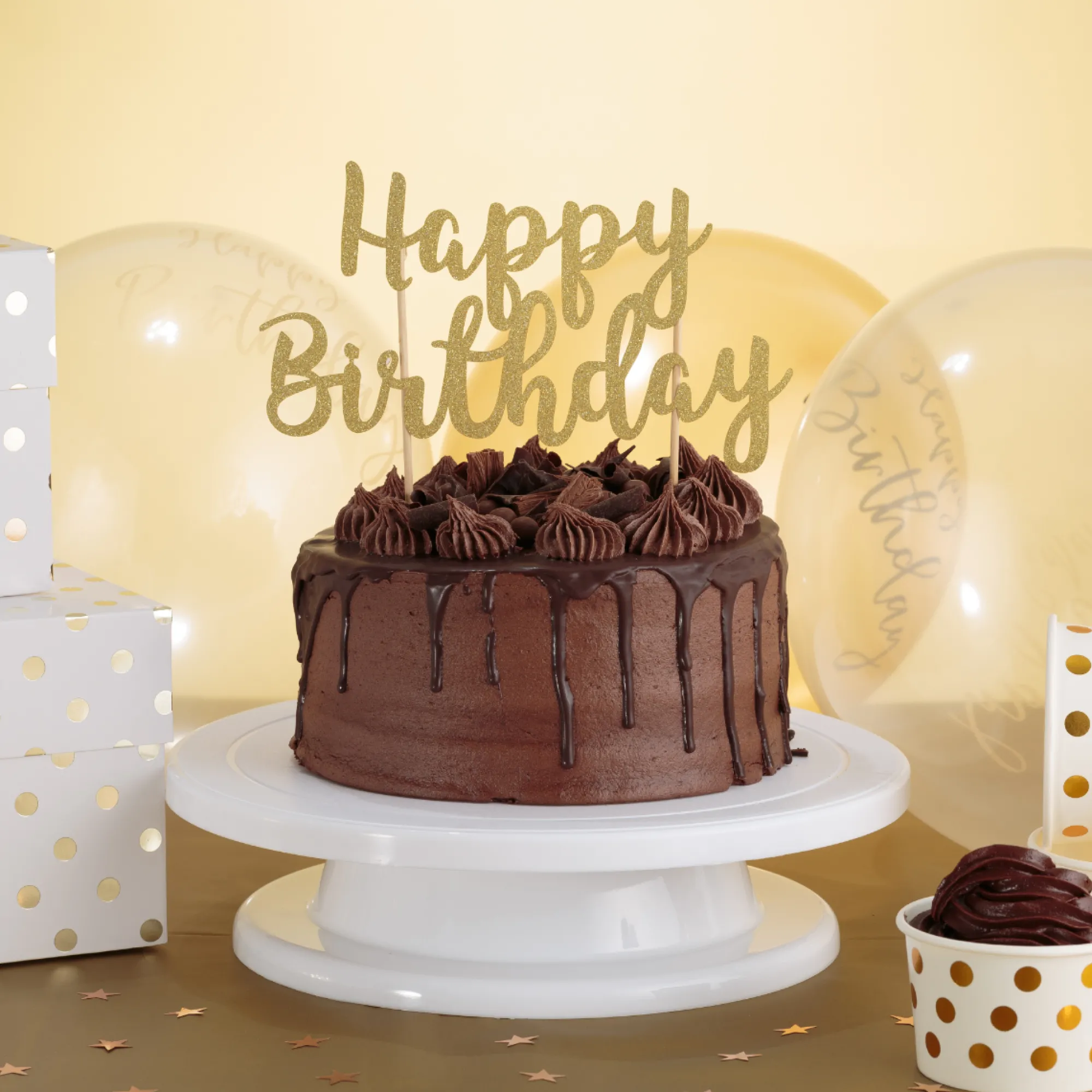 Cupcake Cases & Toppers>Mason Cash Happy Birthday Gold Cake Topper
