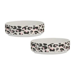 Decorated Pet Bowls|Cat Bowls>Mason Cash Leopard Print Set Of 2 Cat Bowls 13x4cm