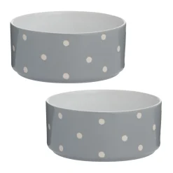 Decorated Pet Bowls|Dog Bowls>Mason Cash Polka Dot Grey Set Of 2 Dog Bowls 18cm