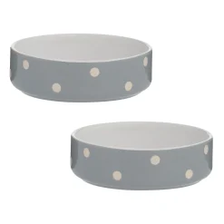 Decorated Pet Bowls|Cat Bowls>Mason Cash Polka Dot Grey Set Of 2 Pet Bowls 13cm