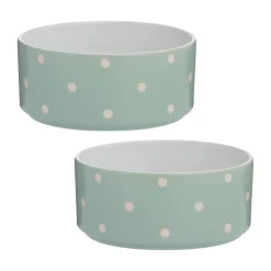 Decorated Pet Bowls|Dog Bowls>Mason Cash Polka Dot Sage Set Of 2 Dog Bowls 18cm