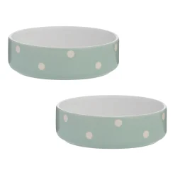 Decorated Pet Bowls|Cat Bowls>Mason Cash Polka Dot Sage Set Of 2 Pet Bowls 13cm