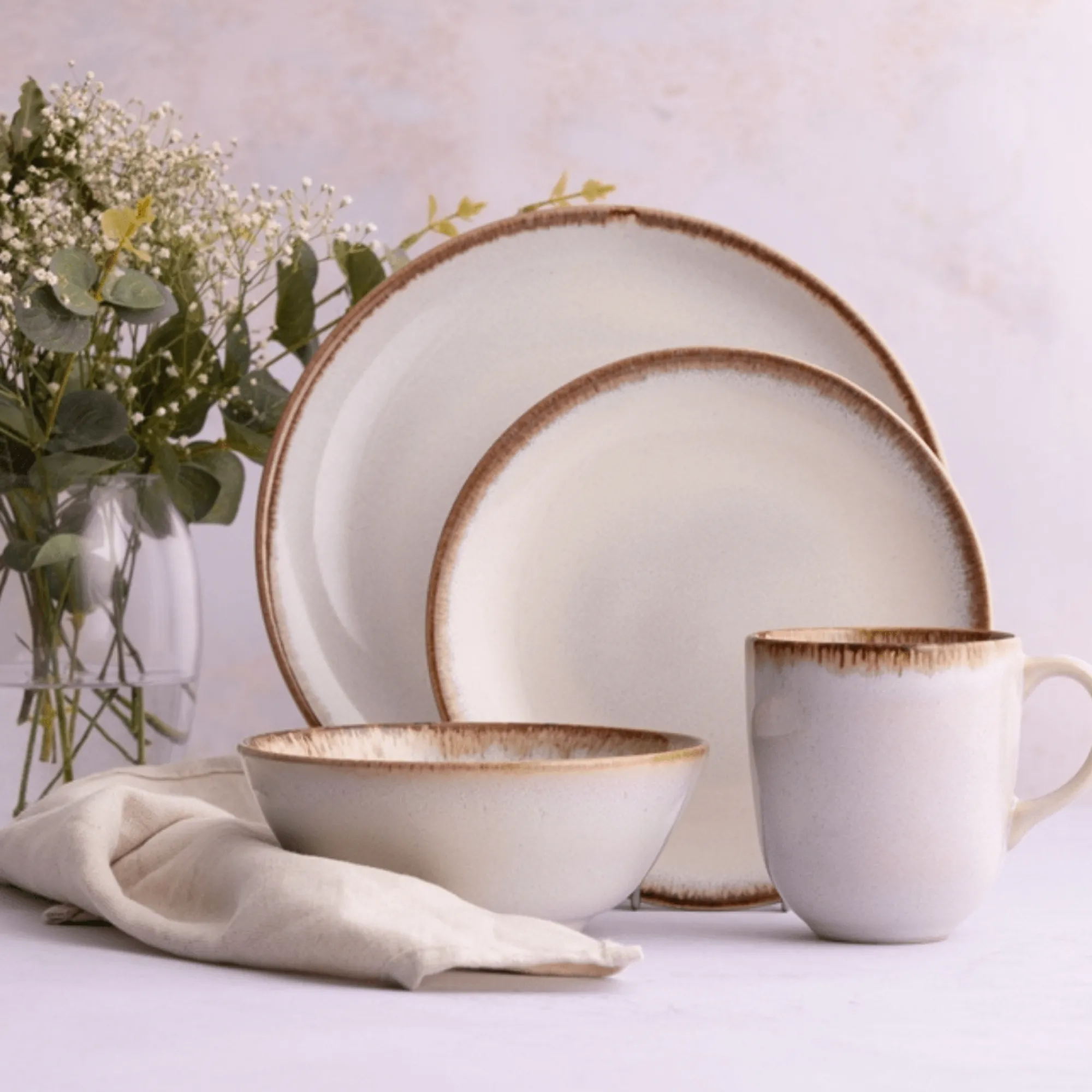Bowls>Mason Cash Reactive Cream Set Of 4 Pasta Bowls