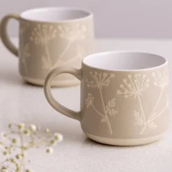 Mugs>Mason Cash Set Of 2 Botanical Leaf Mugs Grey & Stone