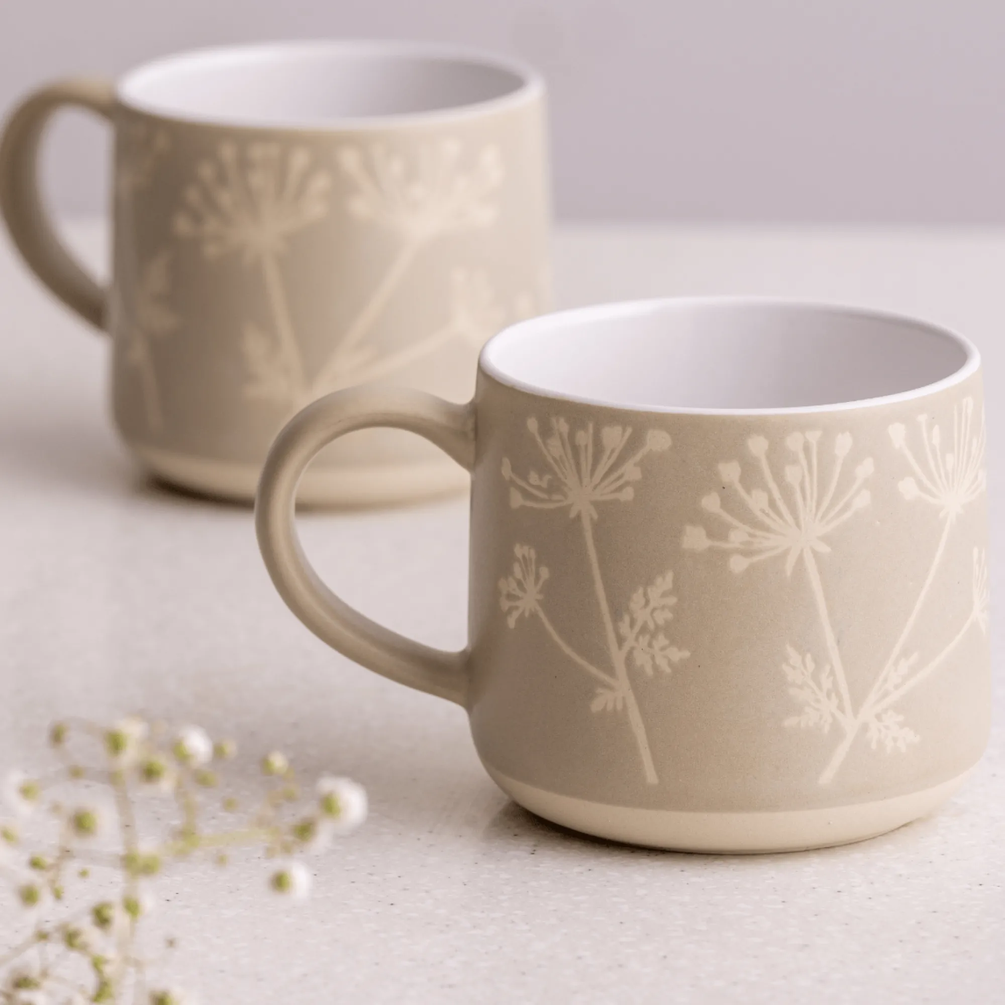 Mugs>Mason Cash Set Of 2 Botanical Leaf Mugs Grey & Stone
